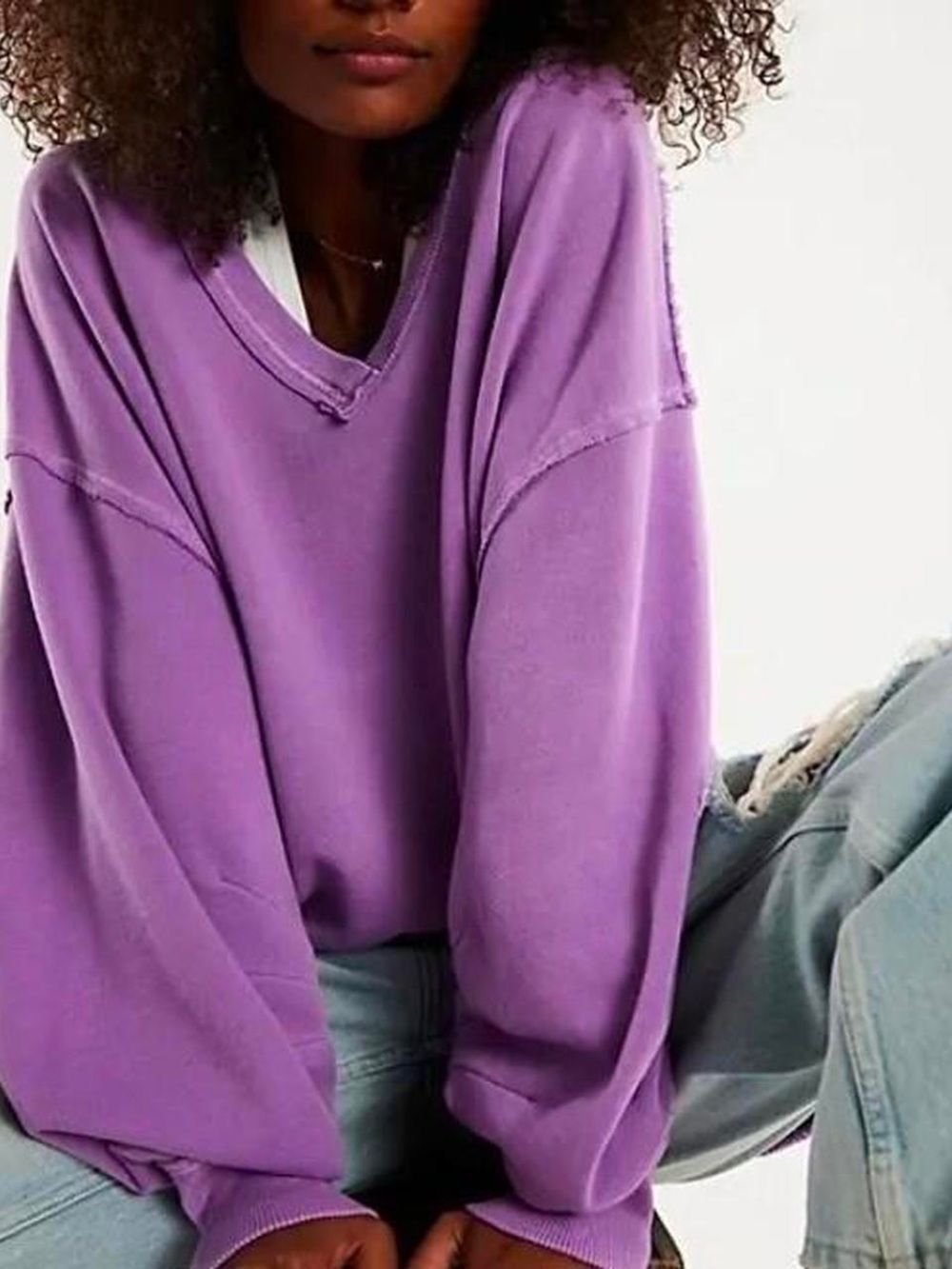 Free People Lavender V-Neck Pullover Sweatshirt - Picture 7 of 7